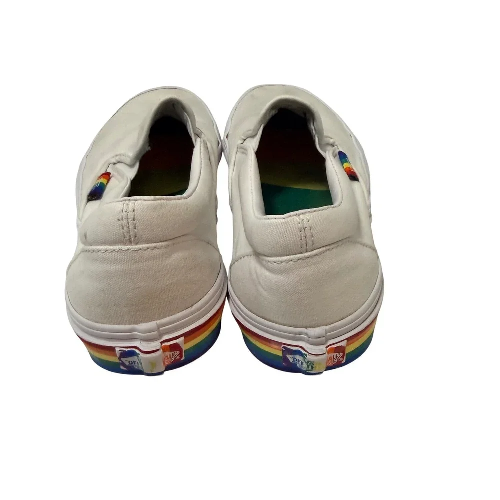 Vans Classic Slip-On Pride White Rainbow Stripe Shoes Mens 7 Womens 8.5 500714